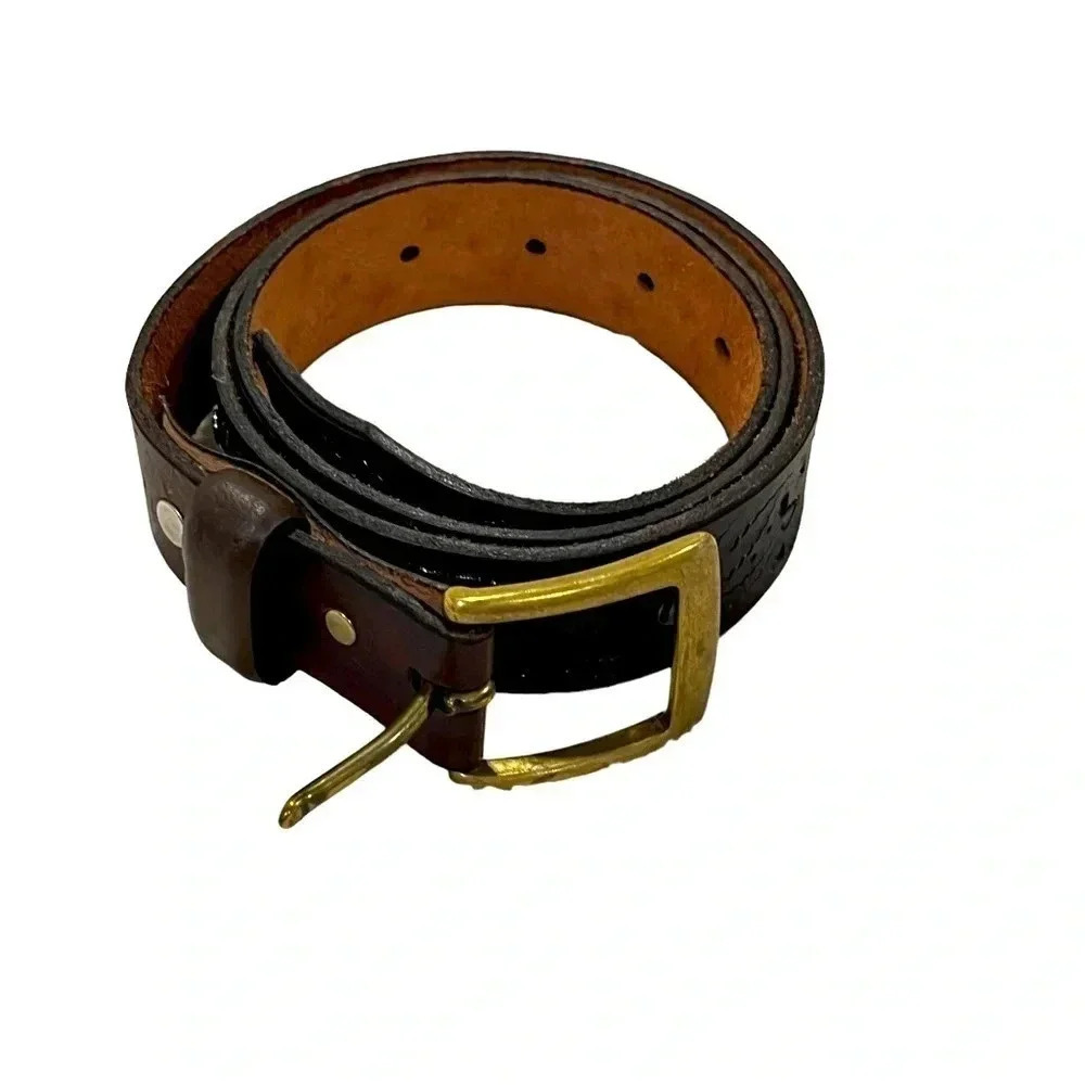 🍀 2/$22 Leather Hand Tooled Initials Brown Womens Belt size medium - Picture 7 of 7